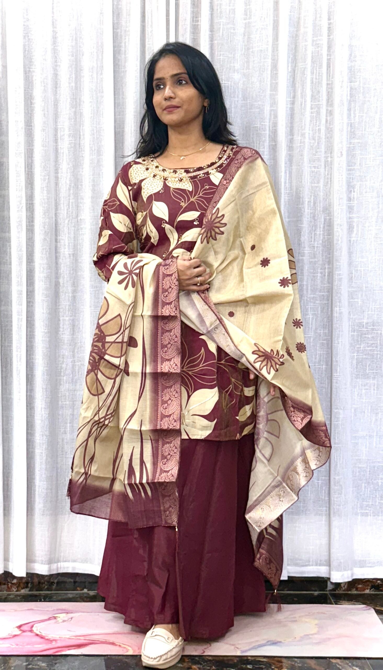 Premium Pure Shimmer Kurti with Handmade Work & Tissue Zari Dupatta | Palazzo Set | 3S24072518