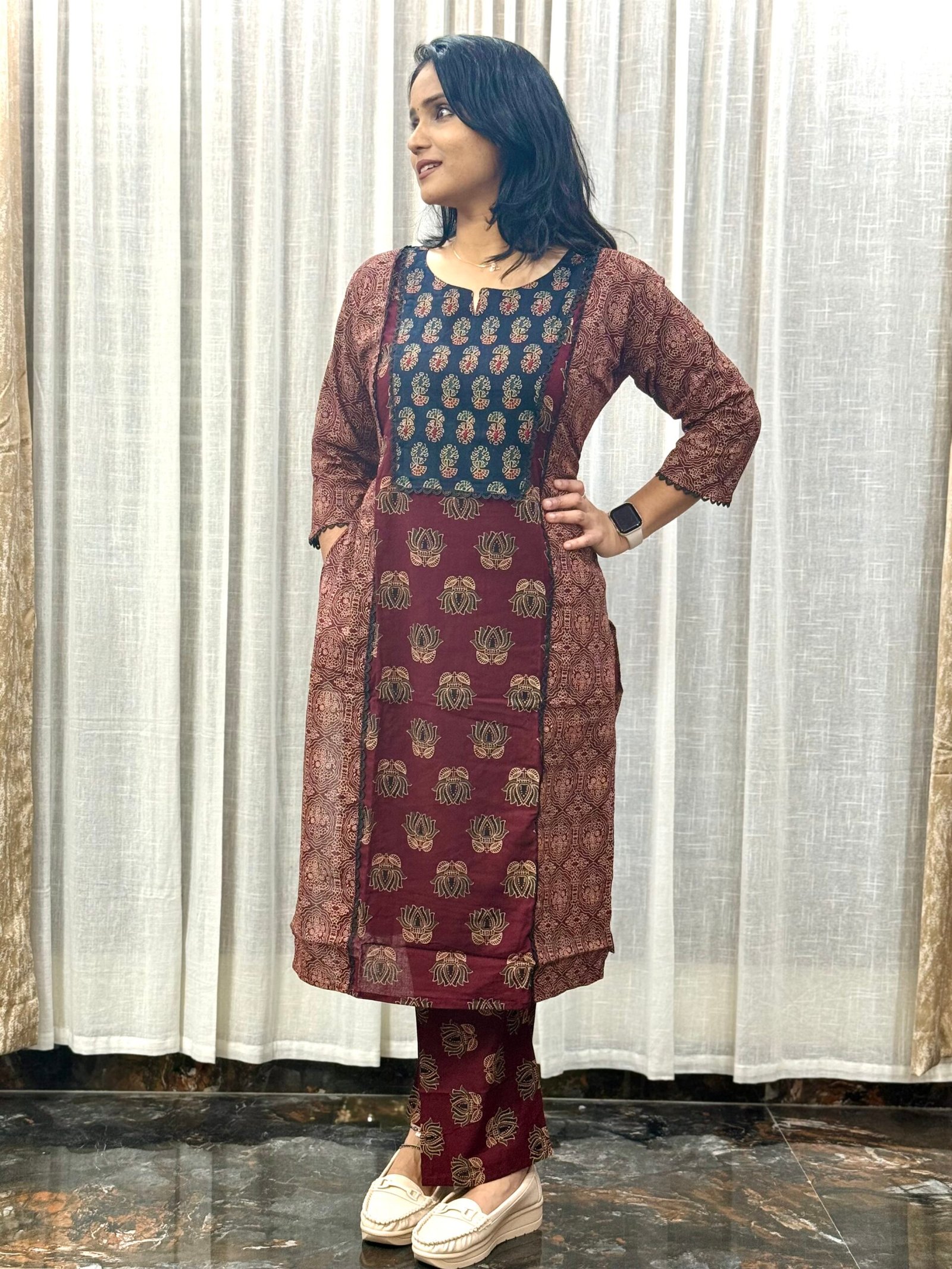 Block Print Coord Set in Pure Cotton with Lace Detailing | 2S30072517