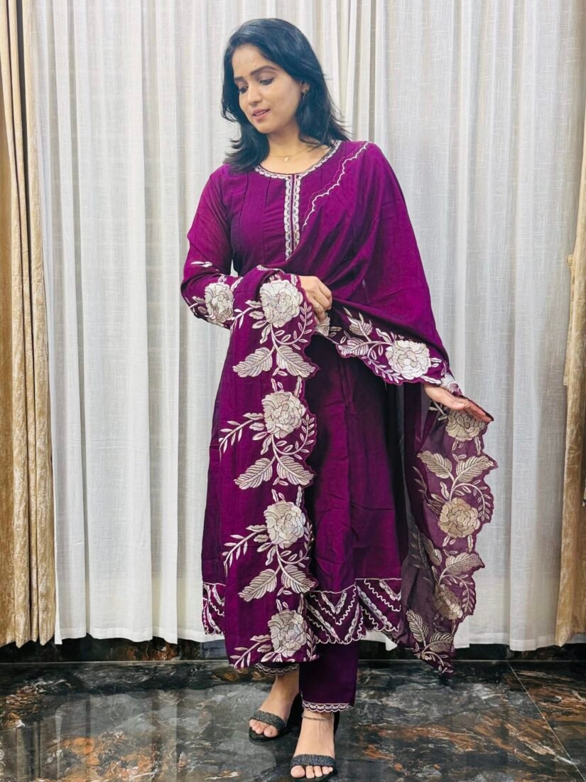 Women Ethnic Umbrella kurta with Trousers & Dupatta
