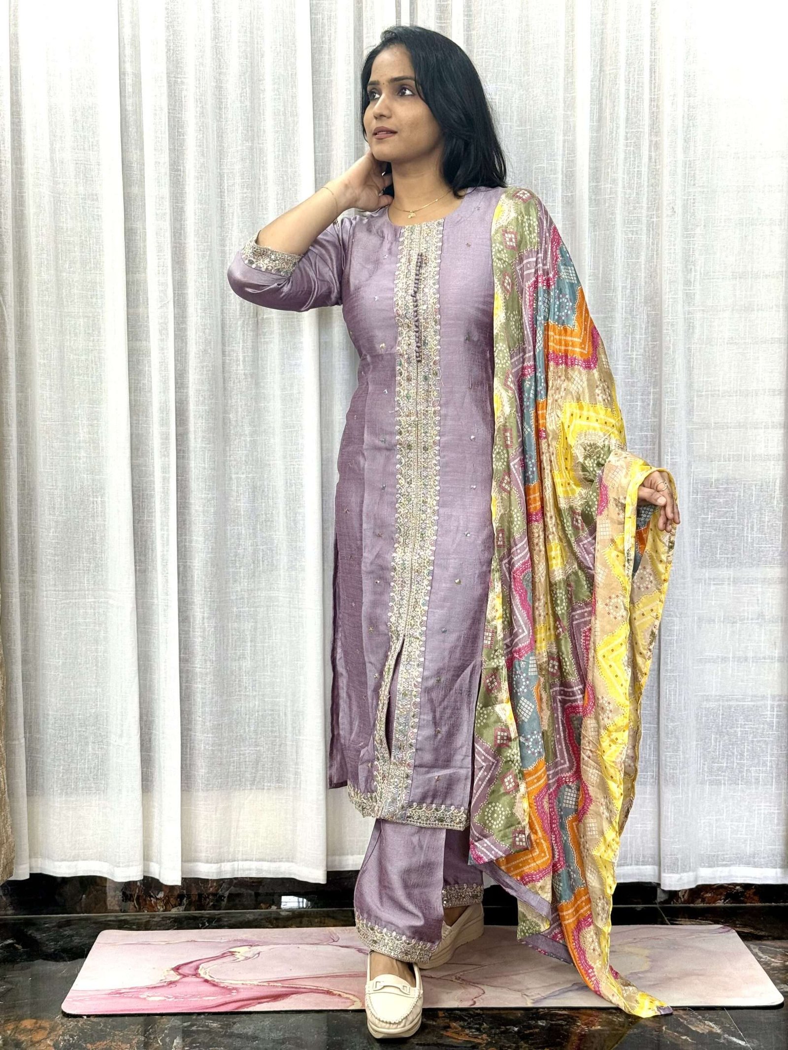 Vichitra Silk Salwar Set with Multicolor Dupatta (3S06082502)