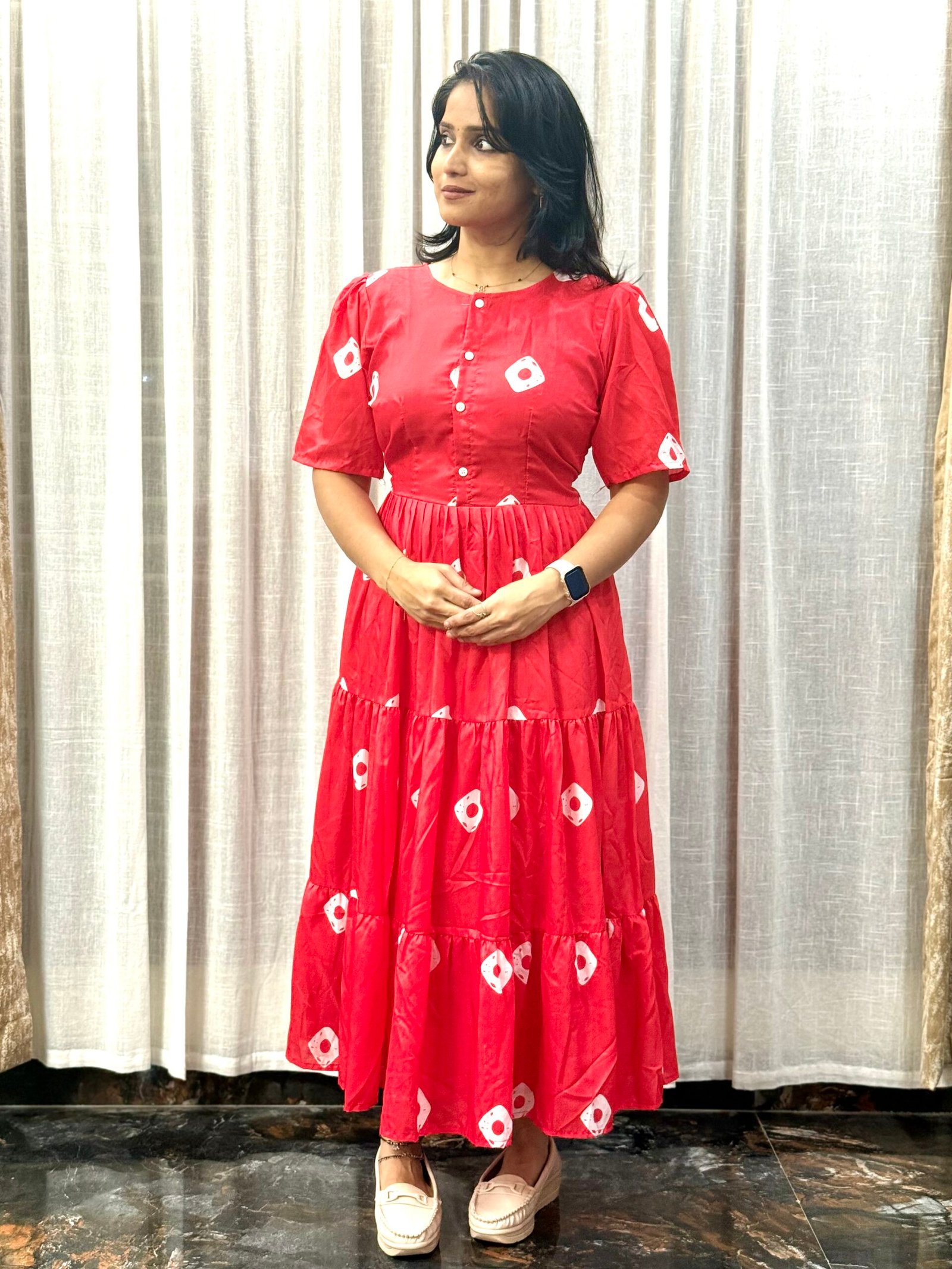 Soft Silk Front Open Maternity Dress with Lining – Dual Use Wear 45-47 Inch Length | 1S30072509