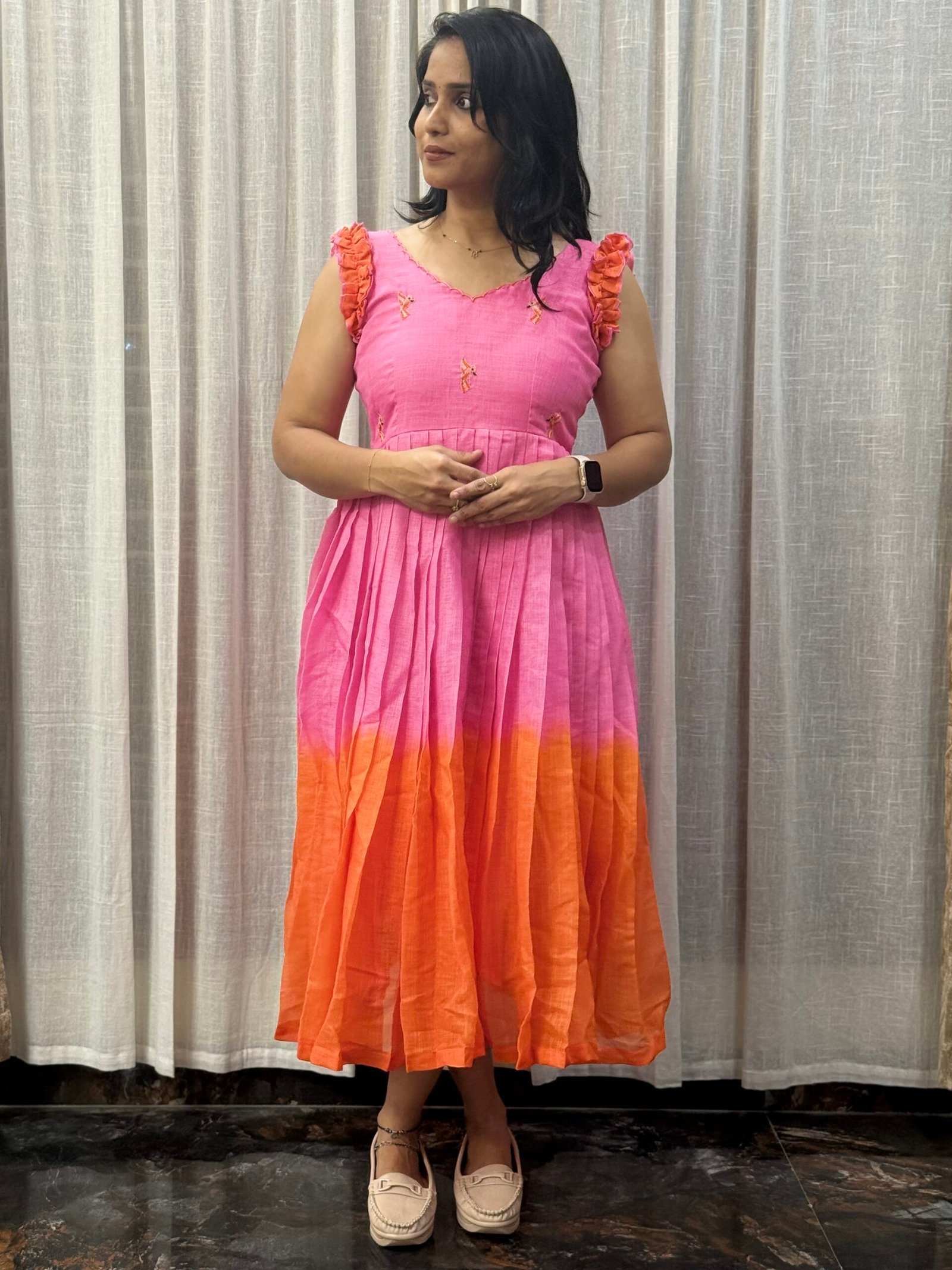Premium Mul Cotton Frock with 5 Meter Ghera and Maggam Work – Customizable Length & Colors | 1S30072513