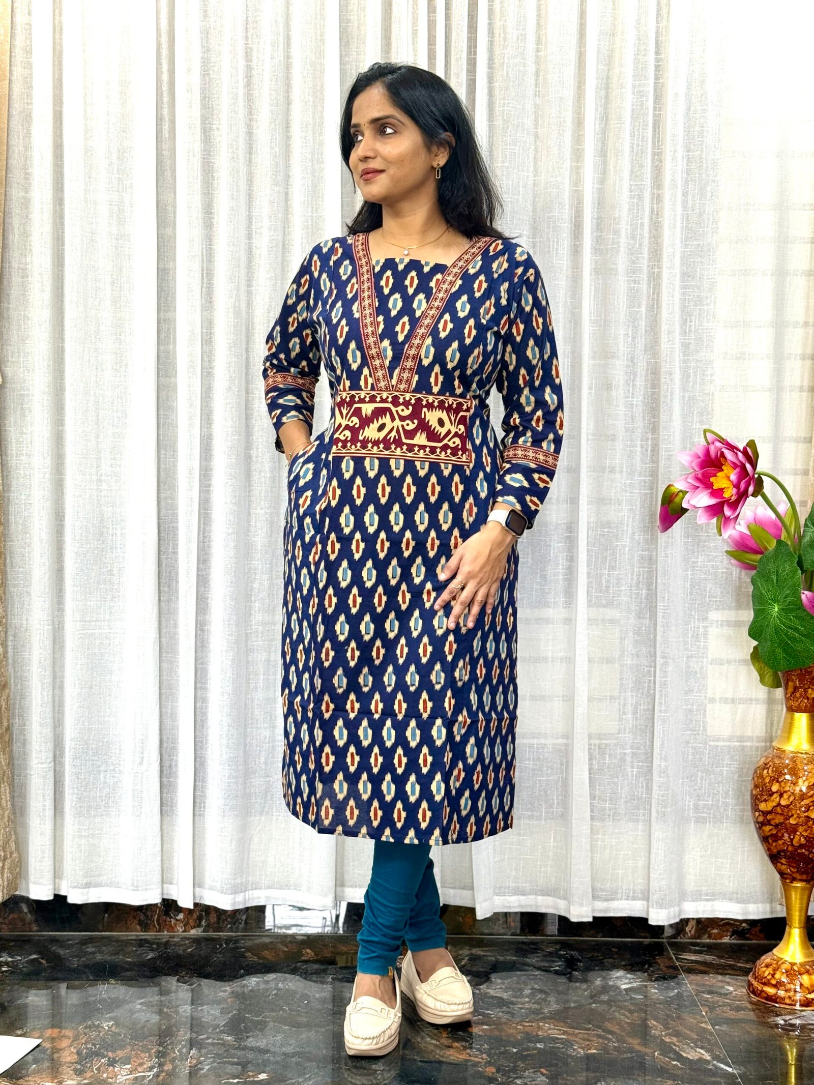 Batik Cotton Kurti with Pocket – Blue (1S05082503)