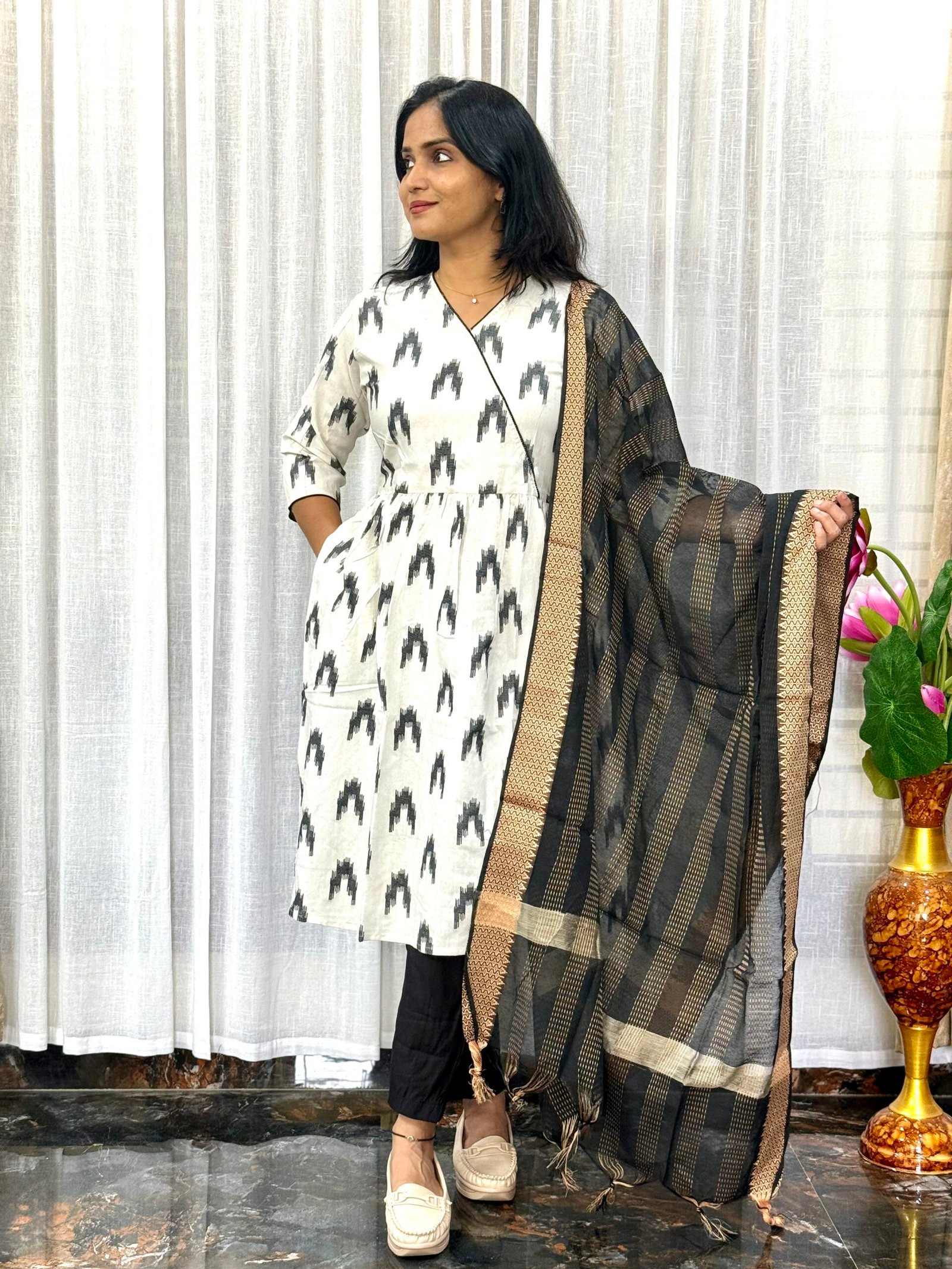 Pure Ikkat Cotton Kurti Set with Dupatta (2S05082504)