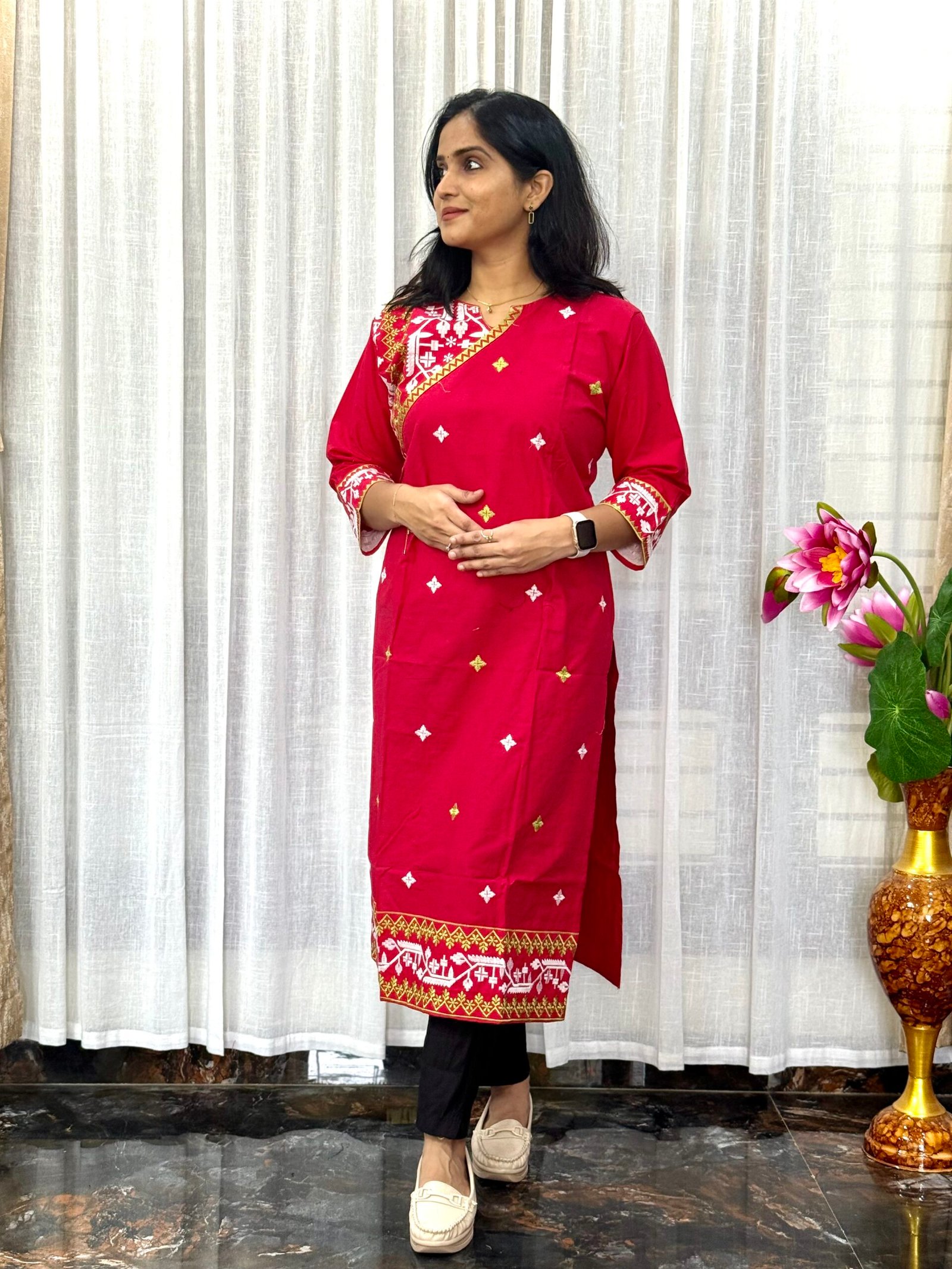 Thread Work Cotton Kurti with Pocket (1S05082501)