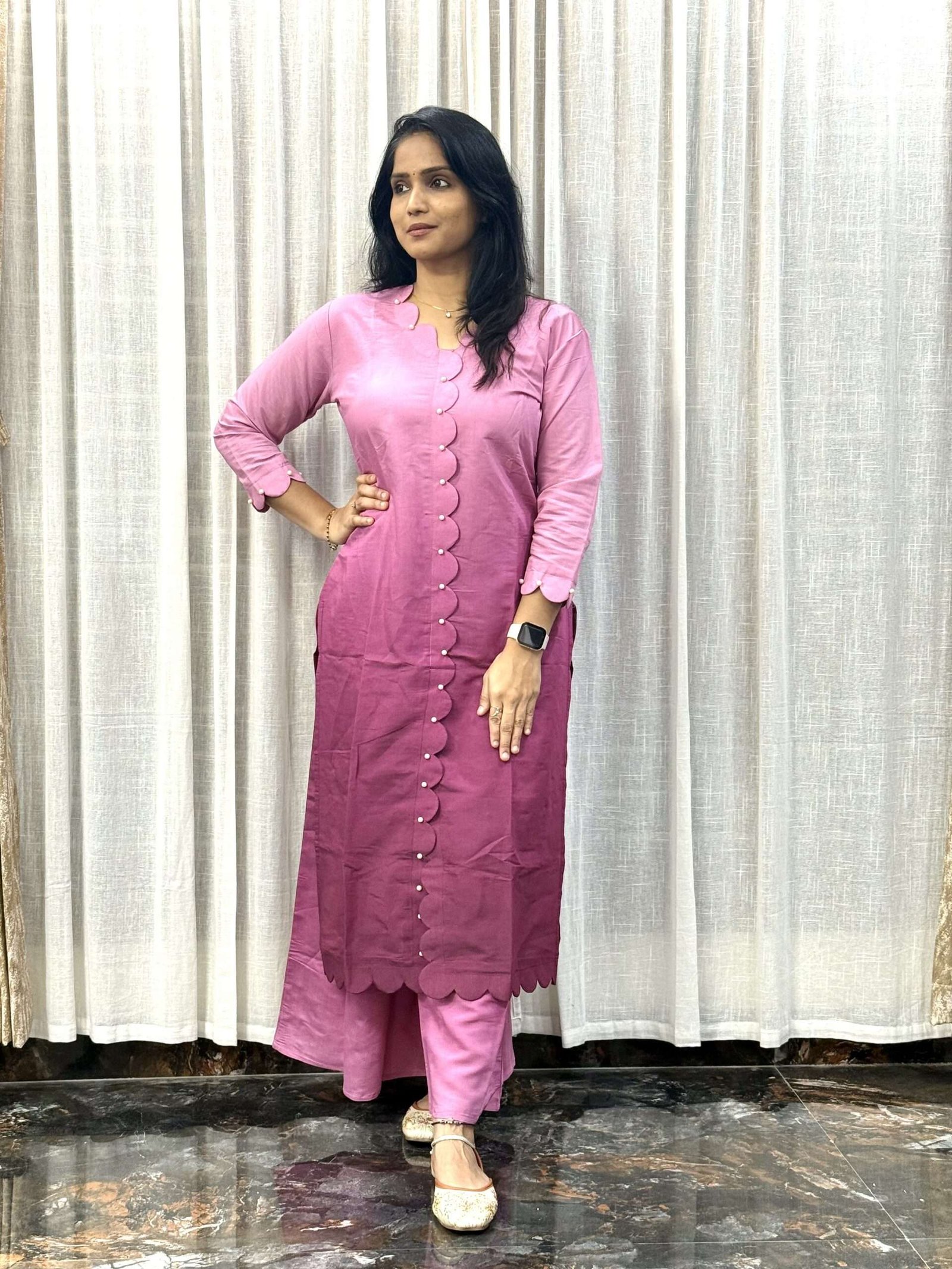 Ombre Pink Roman Silk co-ord with Pearl & Cut Work (2S10082501)