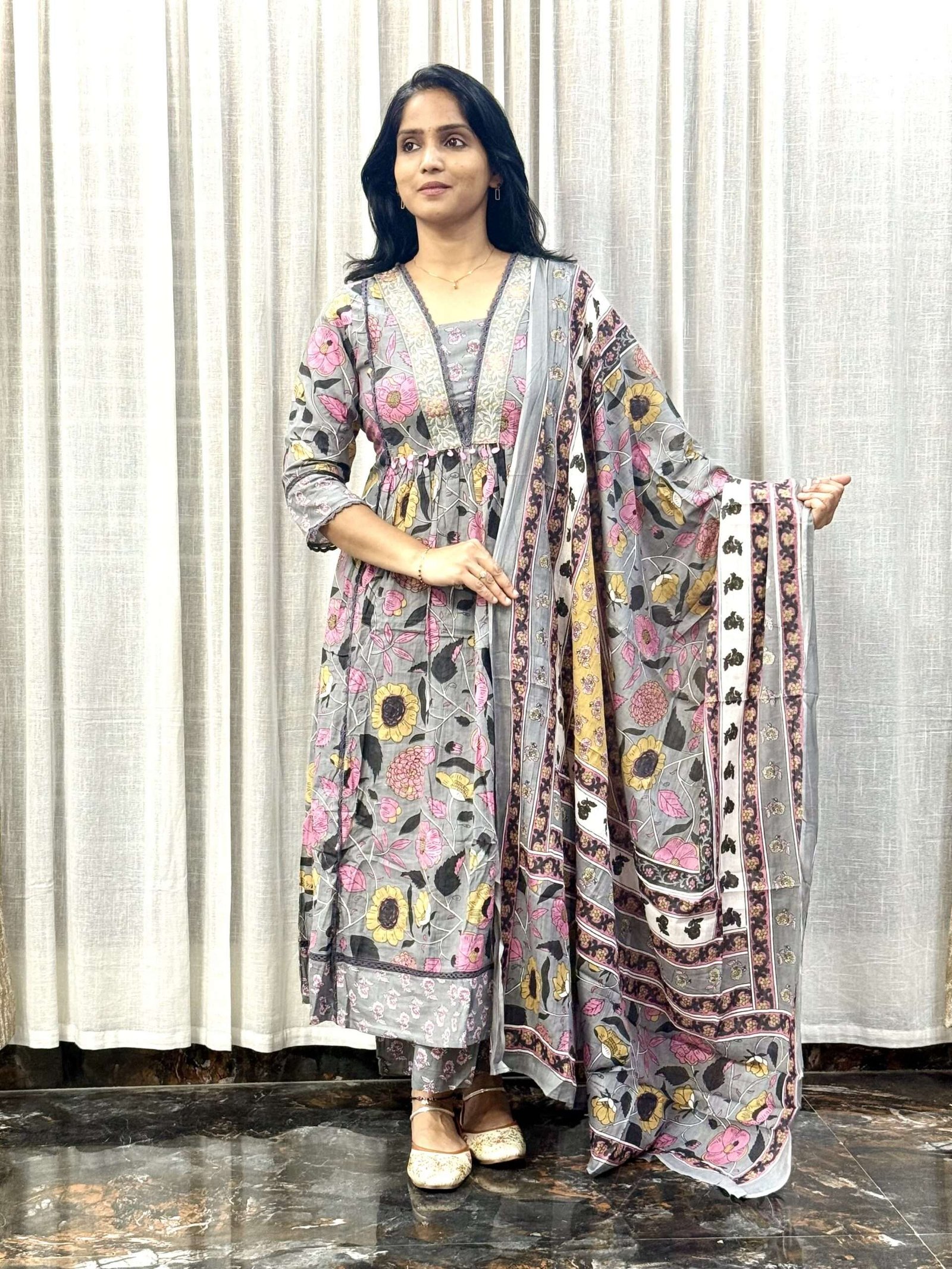 Cotton Frock Kurti Set with Embroidery (3S10082512)