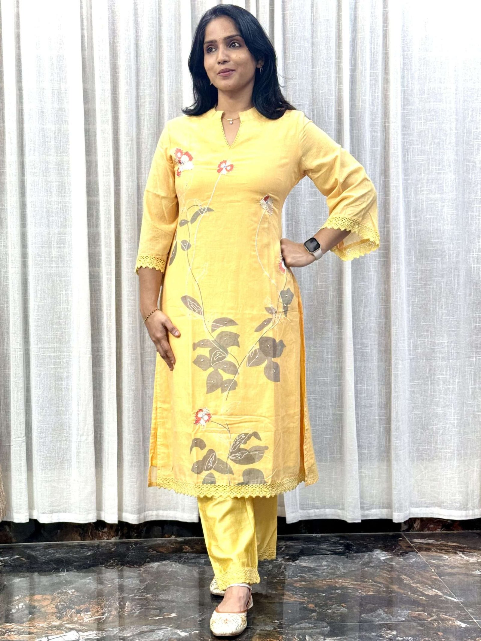 Mul Cotton Co-ord Set with Pearl Bunches (2S10082514)