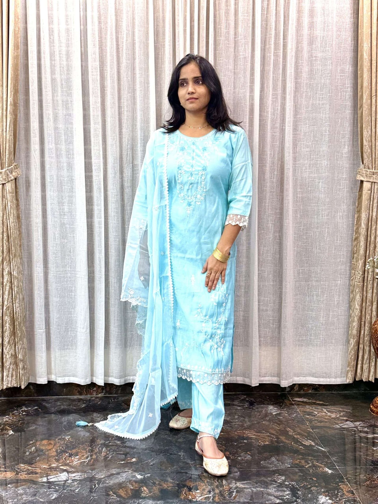 Blue Viscose silk kurti set (3S04092501)
