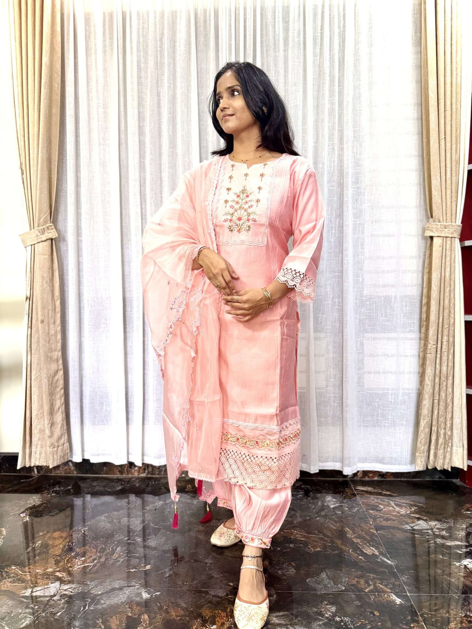 Peach Viscose silk kurti set (3S12092501)